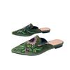 Velvet Embroidery Flower Mules Woman Elegant Shoes Pointed Closed Toe Slippers Slip On Flats Slides Femmes Pantuflas Sandalias