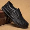 Men's Black Cowhide Leather Casual Loafers with Cuffed Design and Thick Soft Soles