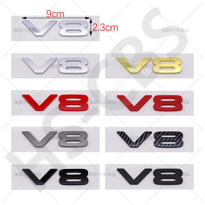 3D ABS Car Engine Displacement Logo V8 Letter Embelm Rear Trunk Badge Auto Tailgate Stickers