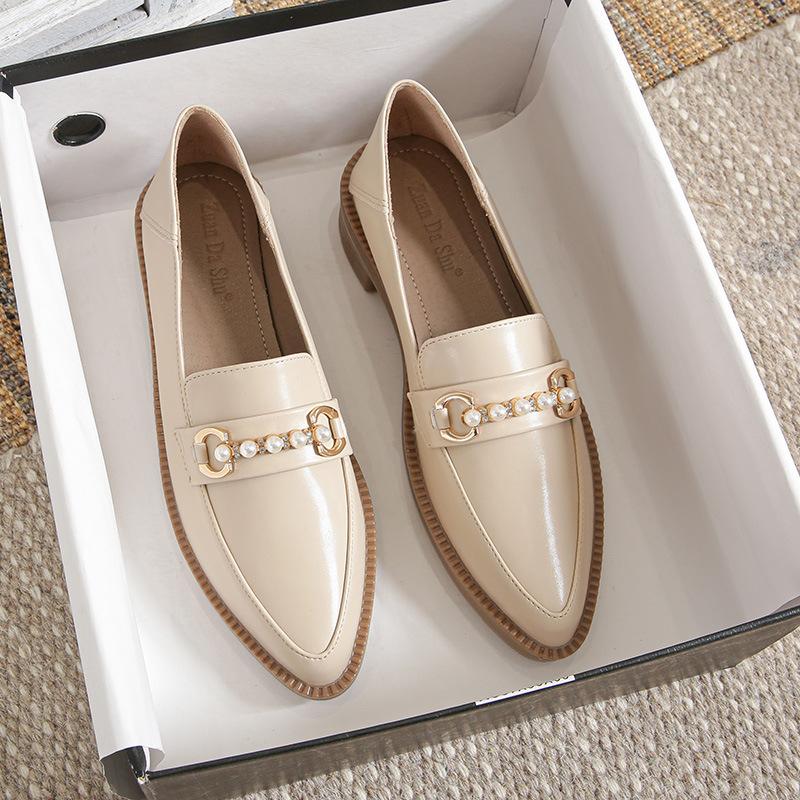 Pointed Toe Womens Loafers Shoes Metal Chain Clogs Platform Casual Female Sneakers Oxfords Slip-on Buckle Creepers On Heels Leat