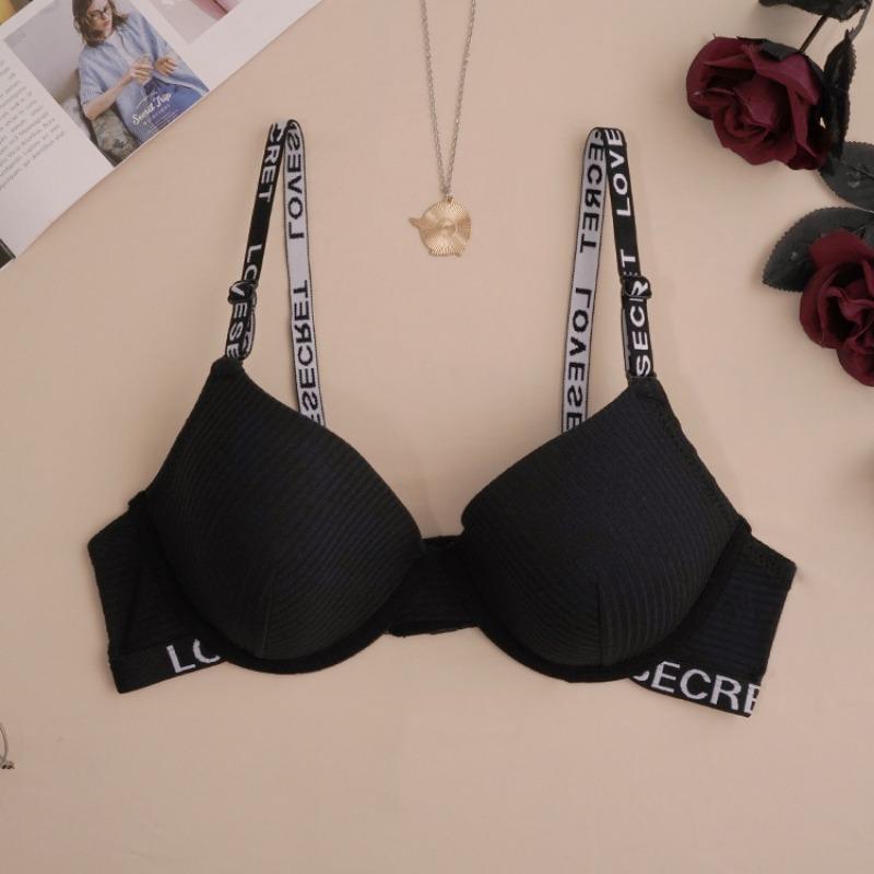 Sexy Underwear Letters Black Cotton Molded Underwire Fashionable Adjustment Bra
