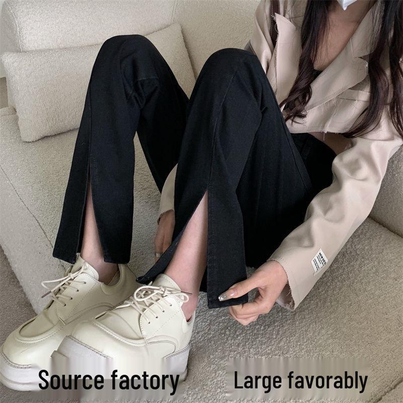 Spring High-Waisted Slit Wide-Leg Plus Size Floor-Length Pants