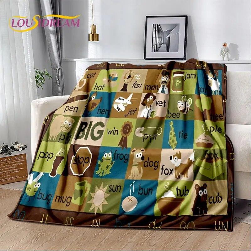 ABC Cartoon Alphabet Children Kids Early Education Soft Plush Blanket,Flannel Blanket Throw Blanket for Living Room Bedroom Sofa