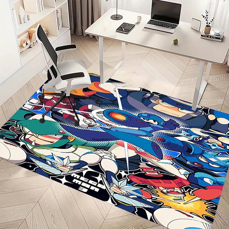 1pc Cartoon Rockman Game Megaman1 Print Area Rug - Soft, Washable Non-Slip Indoor Mat, Living Room, Home Office Decorative Rug,Office Decorative