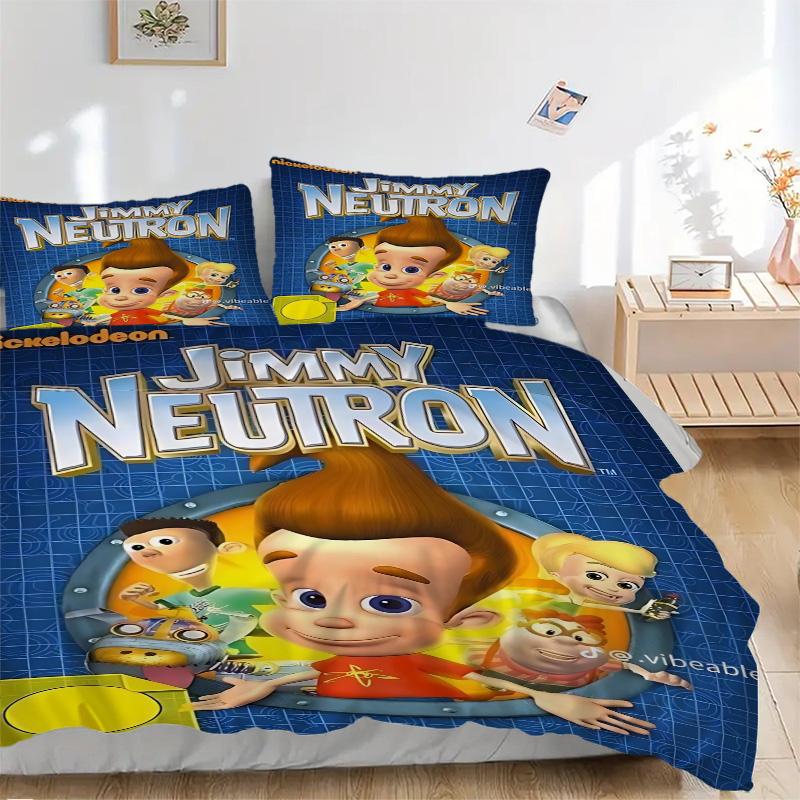 Jimmy Neutron Cartoon Print 3Pcs Bedding Set,Duvet Cover with 2 Bedro,Pillowcase Home Birthday Gift