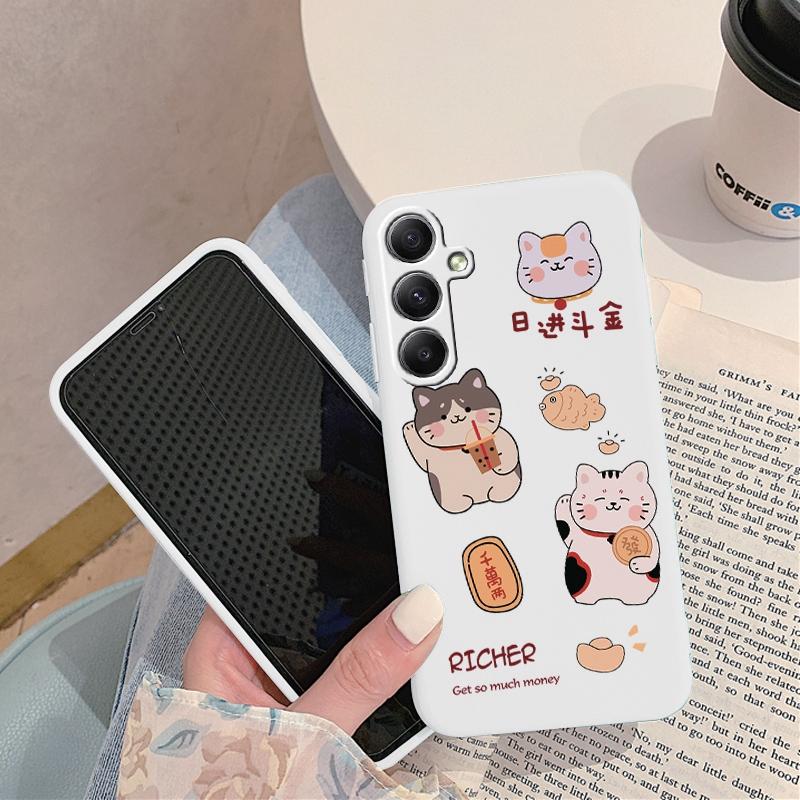 Мягкий силиконовый чехол с рисунком кота для Samsung M35 A55 S24 Xiaomi Redmi Note 13 Poco C65 iPhone 15 Huawei Honor Realme Camera Защитный противоударный чехол