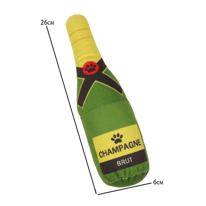 Durable Eco-Friendly Funny Pet Plush Wine Bottle Dog Chew Toy Squeaky Teeth Cleaning Bite Resistant