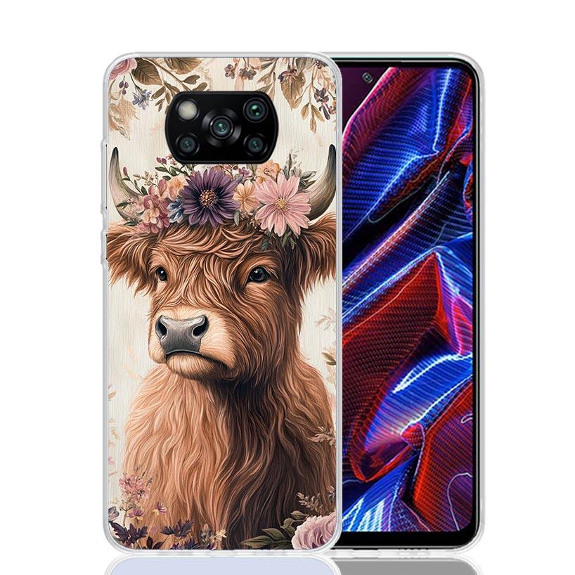Милый чехол для телефона с шотландской коровой для Xiaomi Poco X7 X6 X5 Pro F7 Ultra Redmi 15C 15 13 13C 12 12C 10 10A 10C 9 9A 9C 9T Cover Poco X