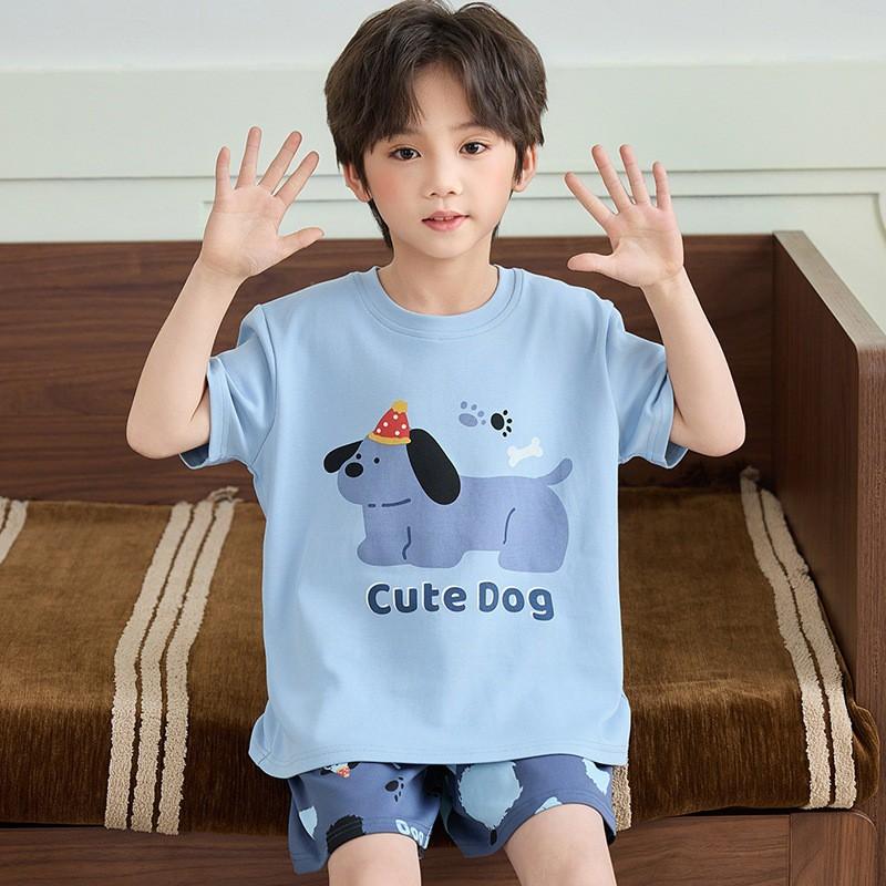 Boys Cotton Pajamas Set Short Sleeve Cartoon Print Kids Sleepwear Ages 8 Teens Home Wear