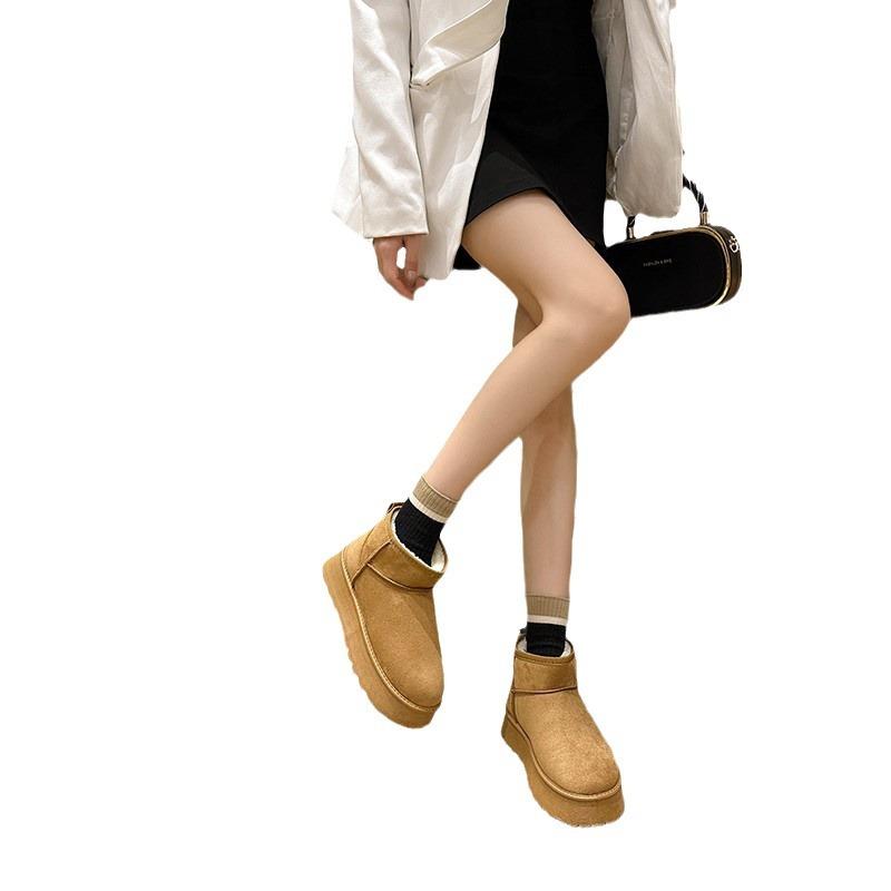 Осенне-зимние короткие зимние сапоги-трубы для женщин, трансграничные, большого размера, плюс, средний каблук, плоская подошва, хлопковые сапоги 35-41