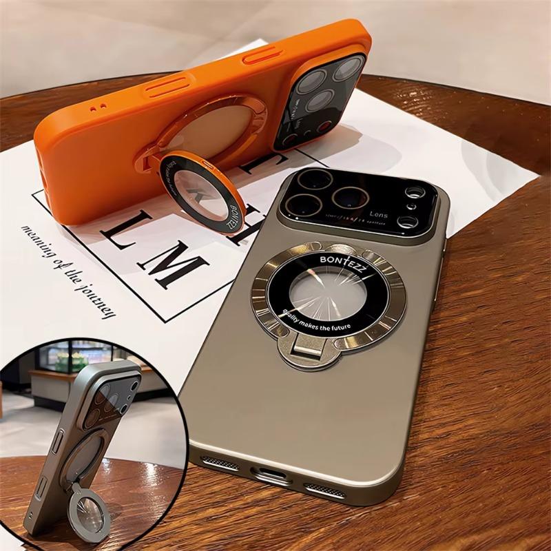 Роскошный однотонный складной чехол-подставка из ПК с магнитом для iPhone 17 16 15 14 13 12 11 Pro Max, полное защитное стекло для объектива