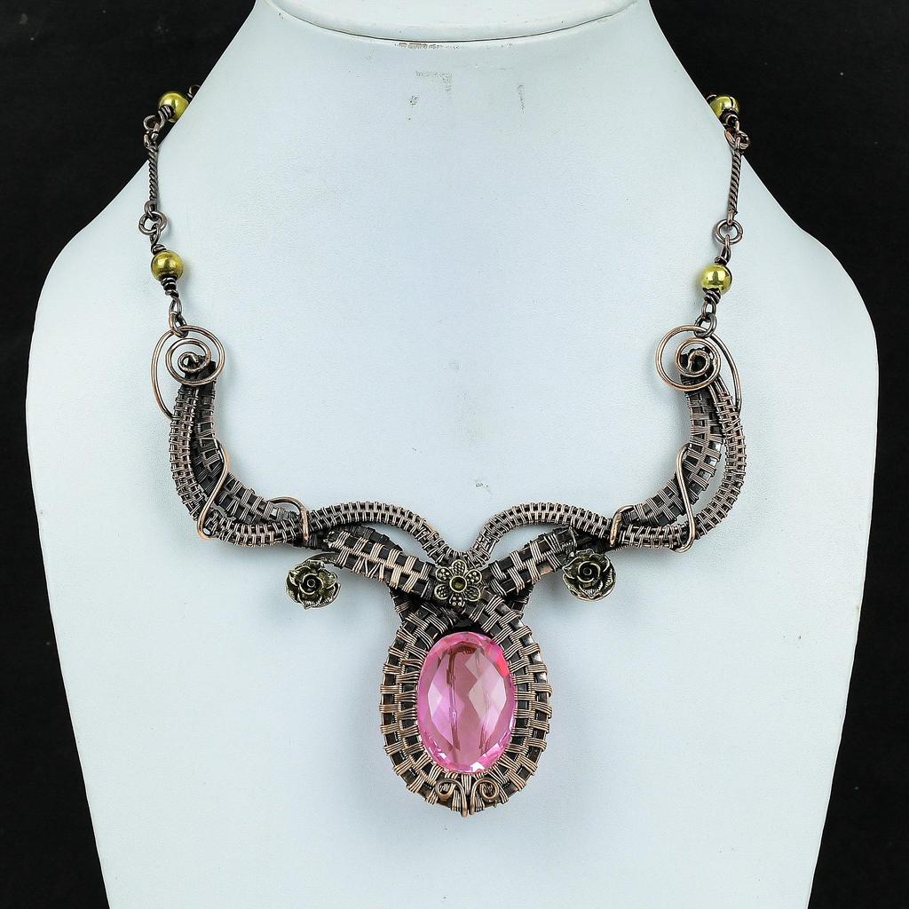 Pink Kunzite Necklace Handmade Jewelry, 999 Copper Wire Wrapped Necklace Designer Gemstone Jewelry Adjustable Chain Necklace Gift For Mom