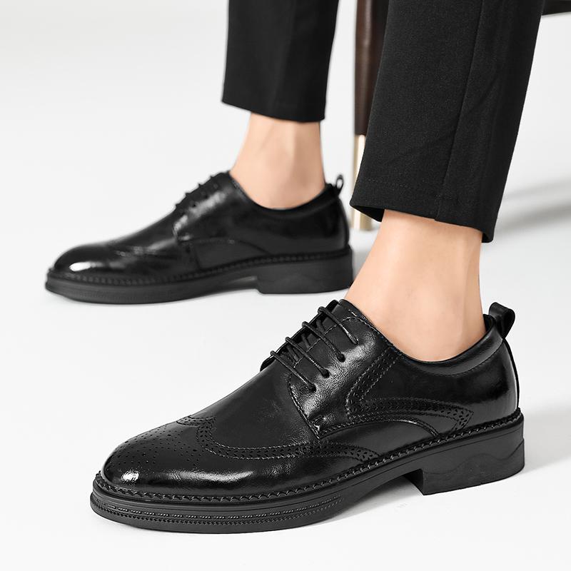Модная осенняя мужская классическая черная шнуровка, деловая кожаная обувь, модная и удобная, с блочной резьбой, формальная деловая кожаная обувь