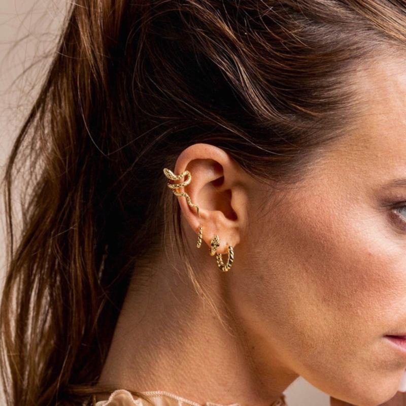 Изящные клипсы-серьги в виде змейки, Личность, Животное, Клипсы для ушей, Ювелирные изделия, Мода, Панк, Серьги-гвоздики, Серьги в форме змеи