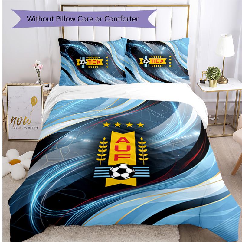 Uruguay Football Printed Bedding 3 Piece Set Cozy Breathable Bed Cover Set as Housewarming Holiday Gift