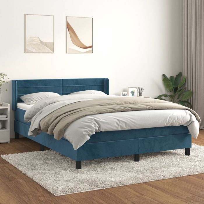 Maison Exclusive - Sommier à lattes de lit et matelas Bleu foncé 140x200cm Velours
