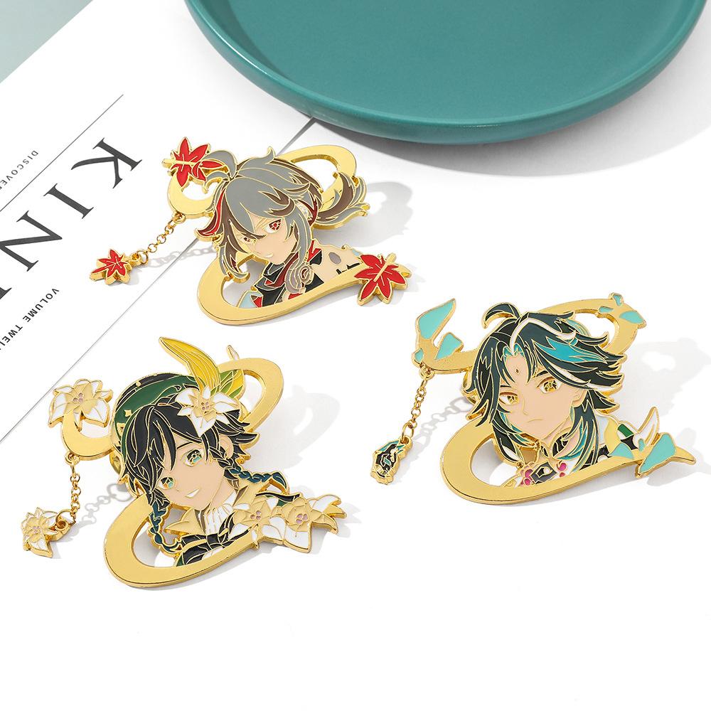 Эмалированные булавки Genshin Impact Xiao Kaedehara Kazuha Venti, брошь-булавка, металлический значок, коллекция пуговиц, сувенир, подарок для косплея