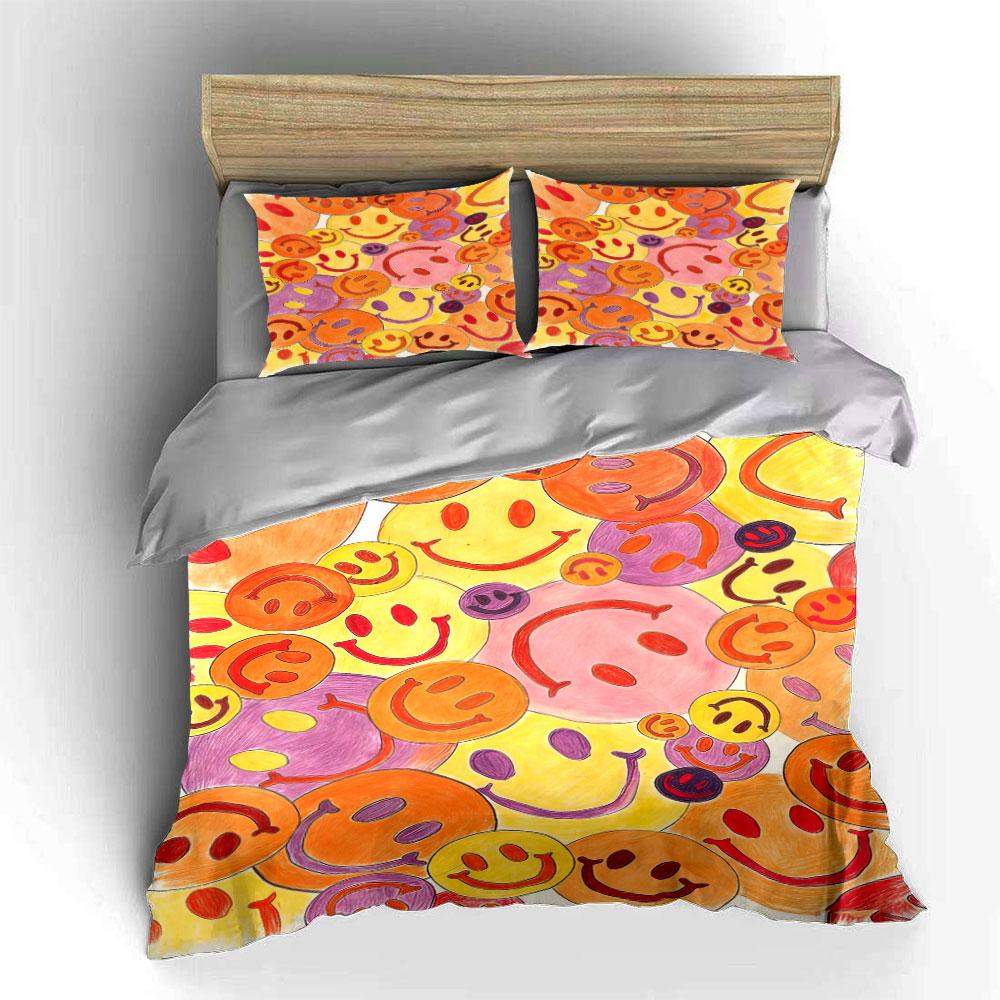 Colorful smiling face pattern. Bedding sets Duvet cover sets Duvet covers Pillowcases(1 * Duvet Cover 2 * Pillowcases without duvet insert)
