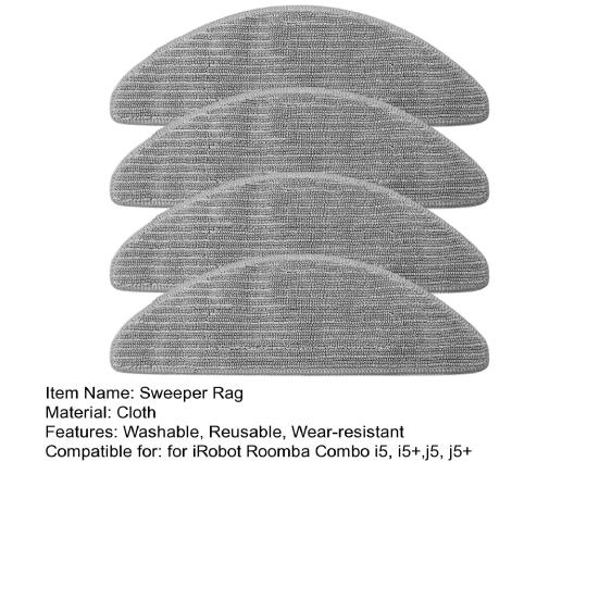 4Pcs Mop Pads Washable Sweeper Rag Reusable Sweeper Clothes Vacuum Accessories Kit for iRobot Roomba Combo I5, I5+,j5, J5+