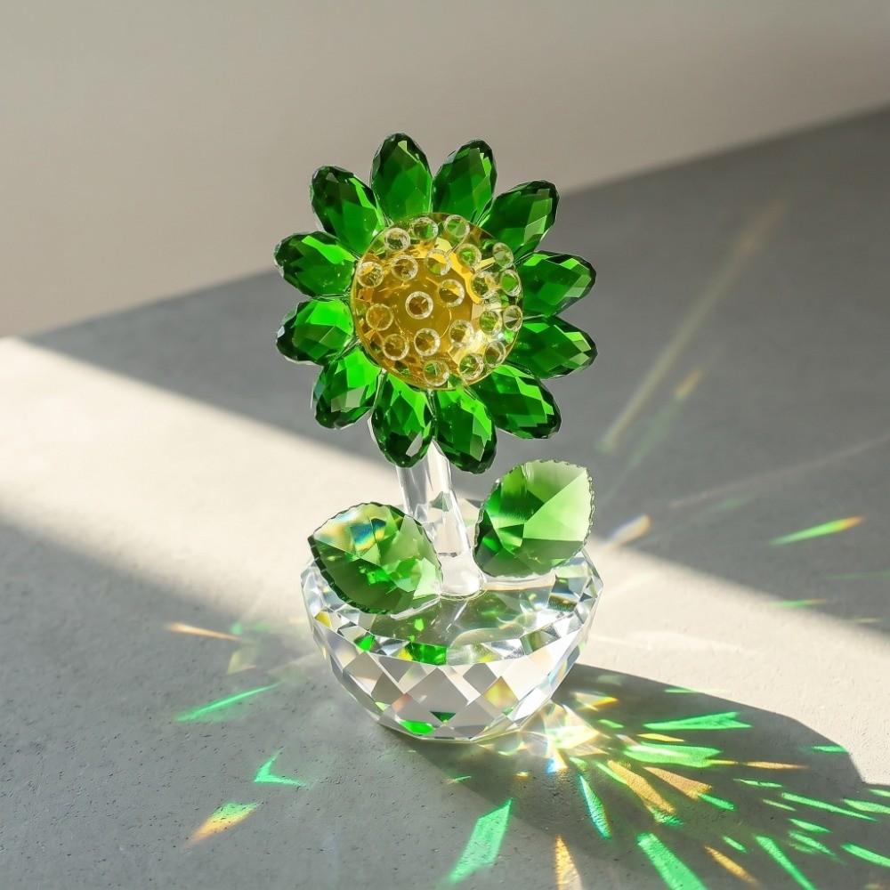 Collectible Elegant Sunflower Figurine Plant Series Cartoon Sunflower Ornament 3D Handmade Crystal Home Decoration Table