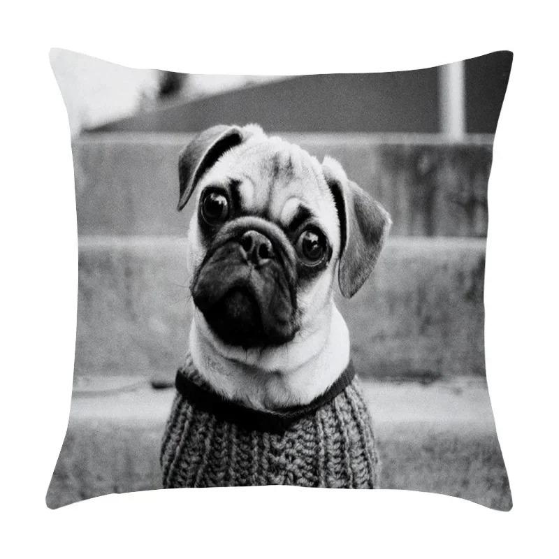 Милый питомец щенок черно-белое художественное фото офисная диванная подушка наволочка