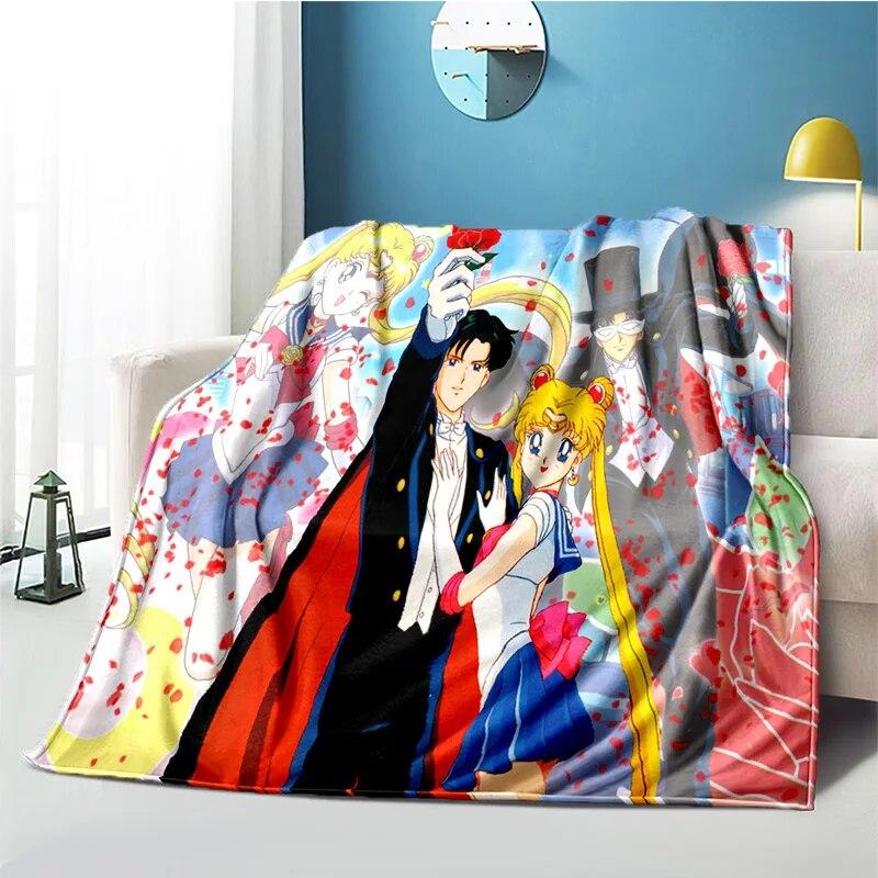 Cute Japanese Cartoon Plush S-Sailor Moons Blanket Light Four Seasons Family Light Sheet Sofa Cover Travel Warm Blanket