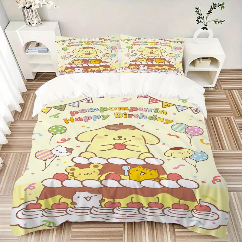 3pcs Pompompurin's Happy Birthday Celebration Print Cover Set Ultra Soft, Breathable, and Comfortable Bedding with Stylish Design for Bedroom and