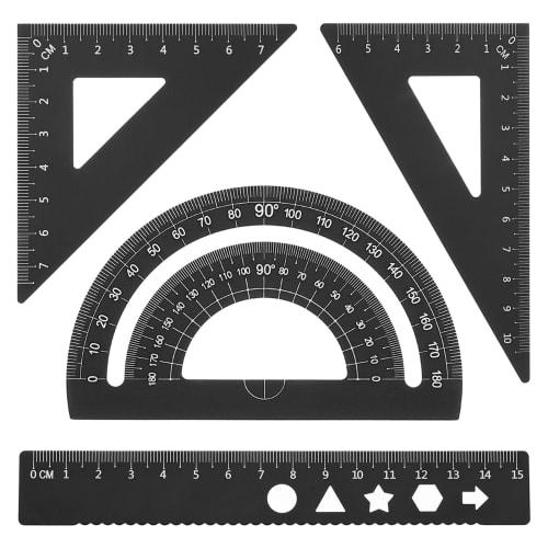 PATIKIL Triangle Ruler Protractor Set, 4-Piece Aluminum Alloy Ruler and Metal Drafting Ruler Tool Kit, Geometry Protractor for Classrooms, Teachers, a