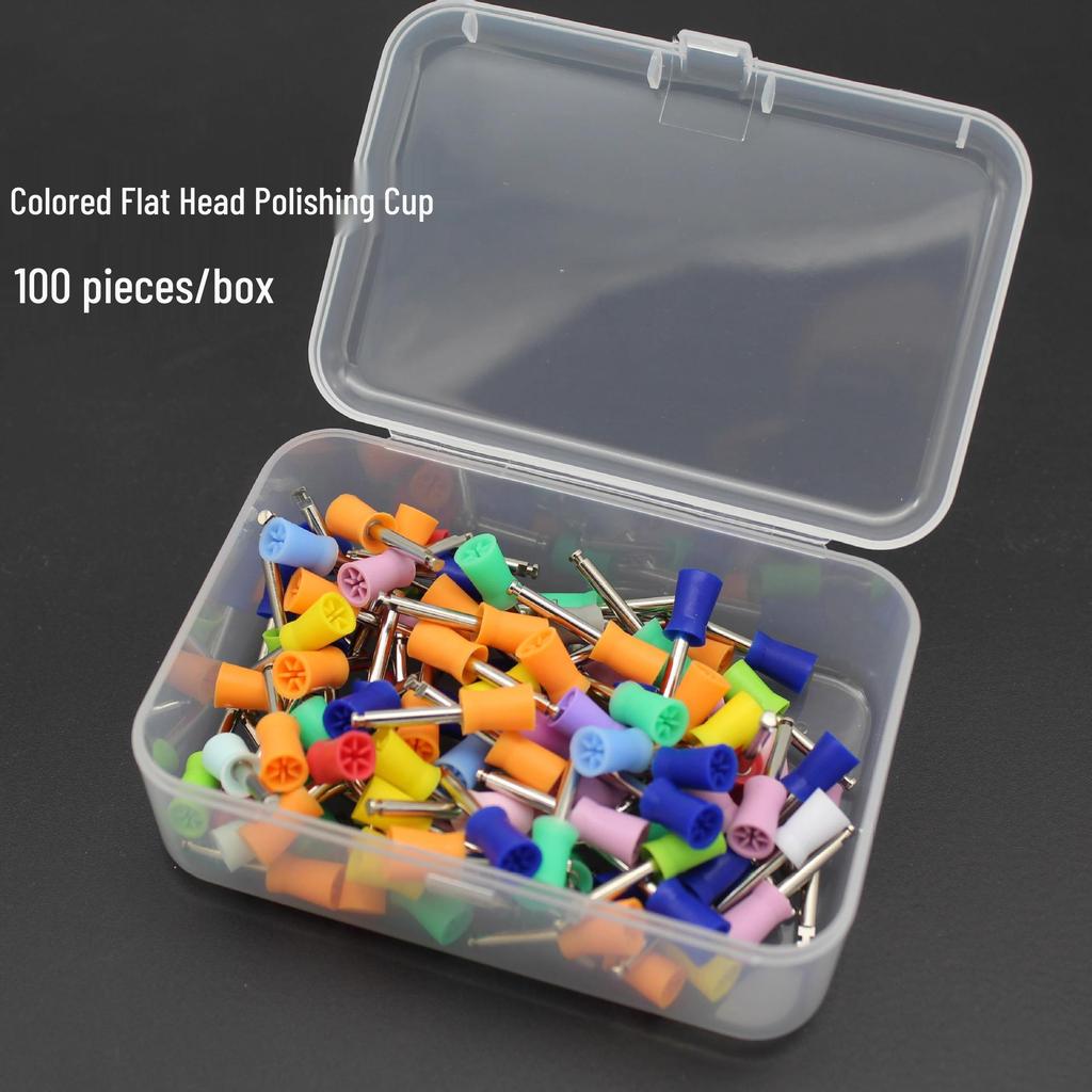 Dental Polishing Brush Set - Bowl-Shaped, Hollow Mandrel, Flat Head, 100 Pcs, Colored.