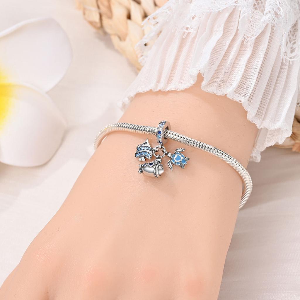 Новый 925 Серебряный Океан Стиль Морской Конек Черепаха Кит Подвеска Бусина DIY Стиль Ювелирный Аксессуар Браслет