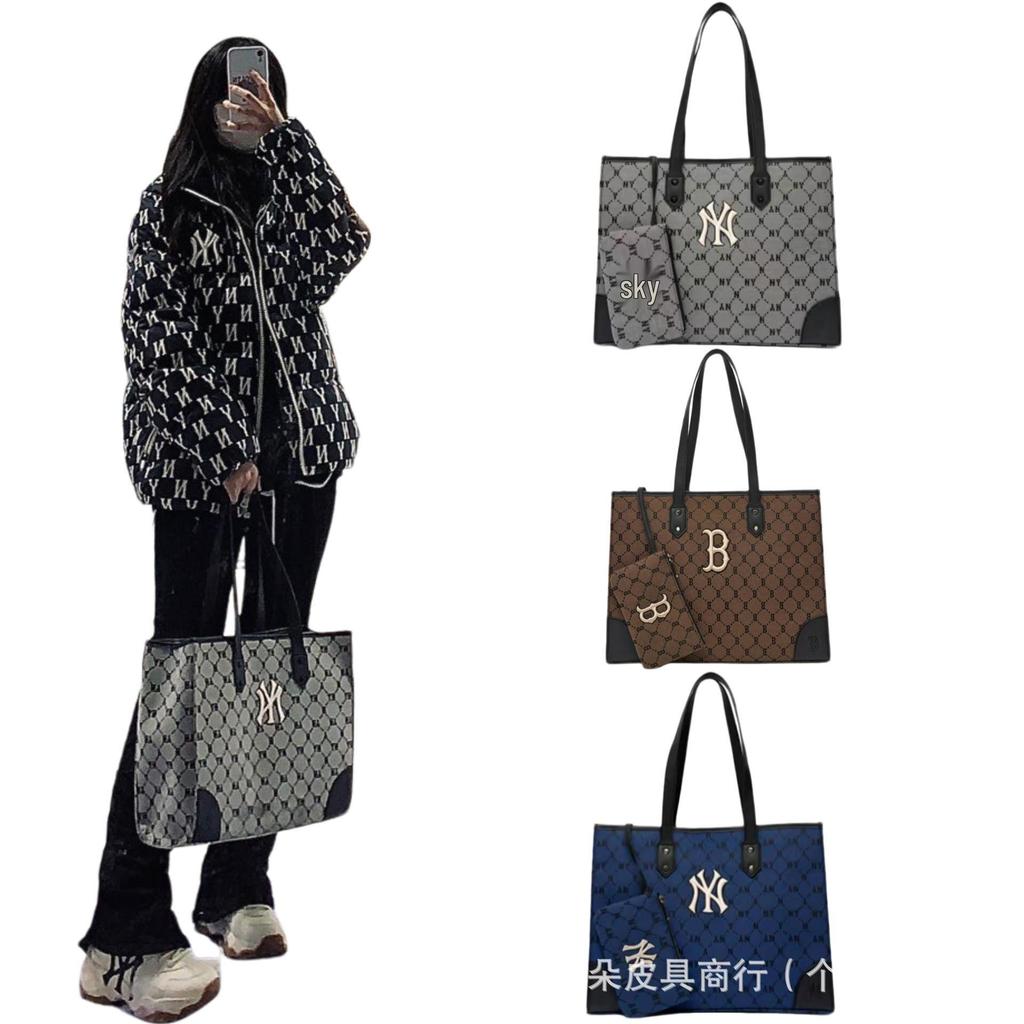 New Korean MLB Full-Logo NY Tote Bag: All-Over Print, Large Capacity, Versatile Shoulder Handbag