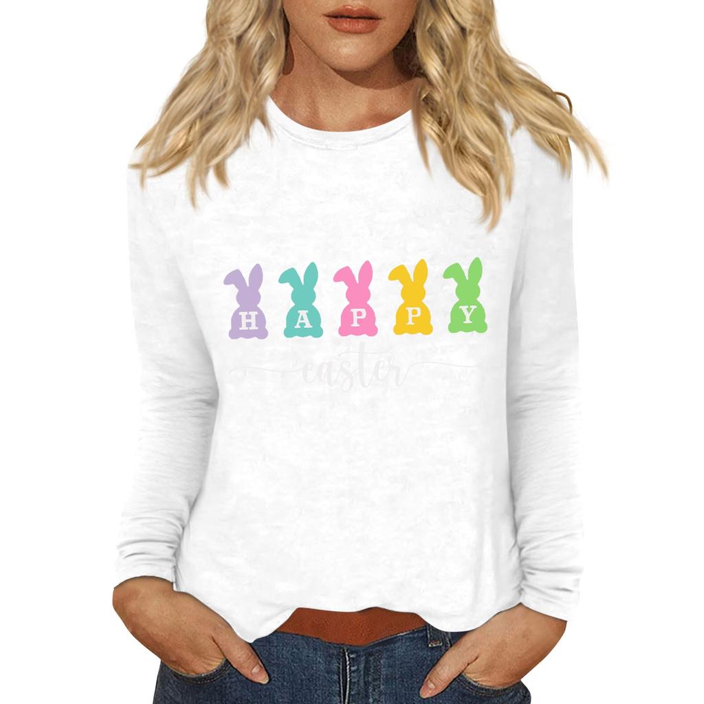 Long Sleeve Shirts For Women Easter Carnival Print Graphic Tees Blouses Casual Basic Tops Pullover