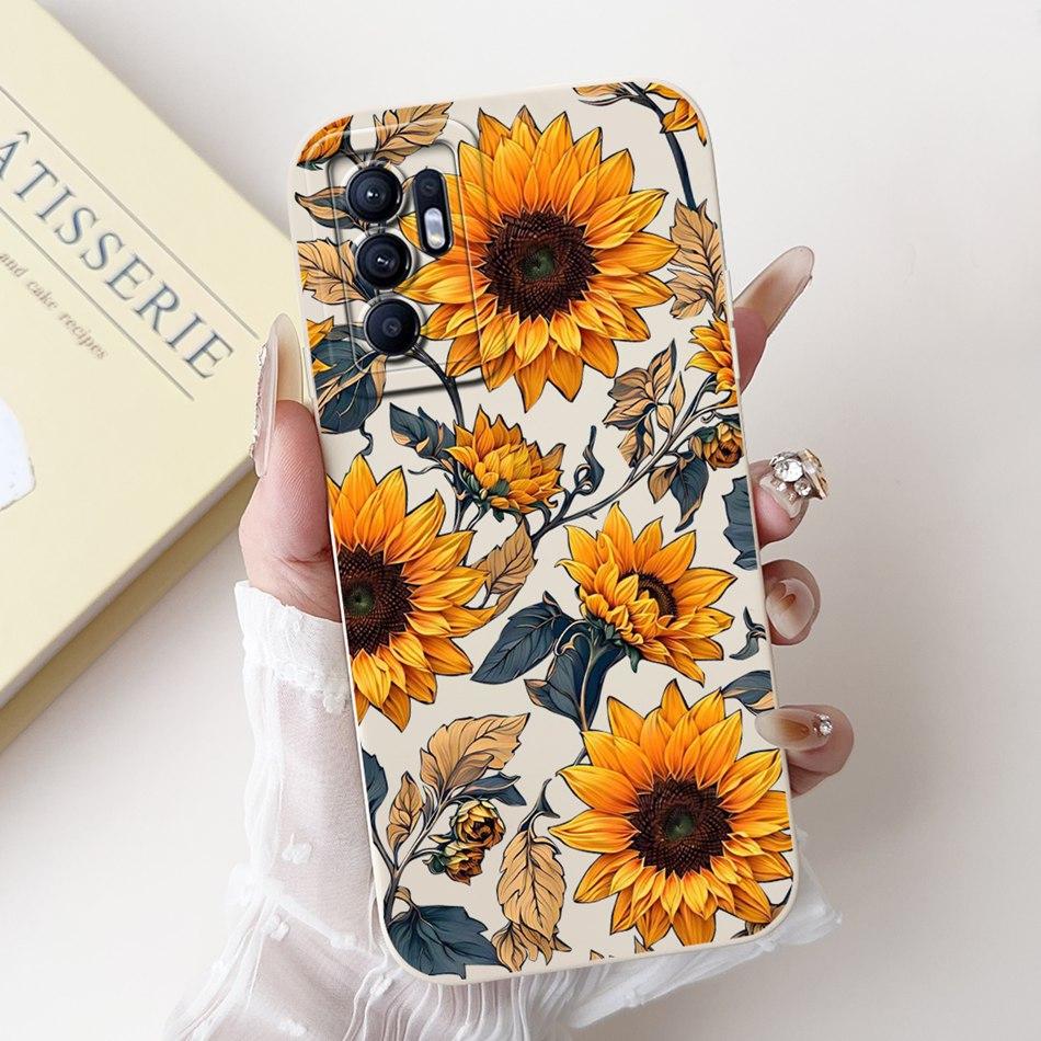 For OPPO Reno6 CPH2235 Elegant Sunflower Tulip Printed Phone Case For Oppo Reno 6 4G Soft Silicone Shockproof Cases