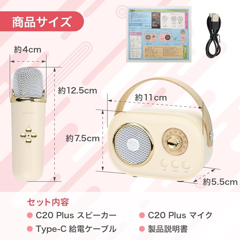 portable audio karaoke speaker household use microphone Compatible with smartphones USB-C (ivory)