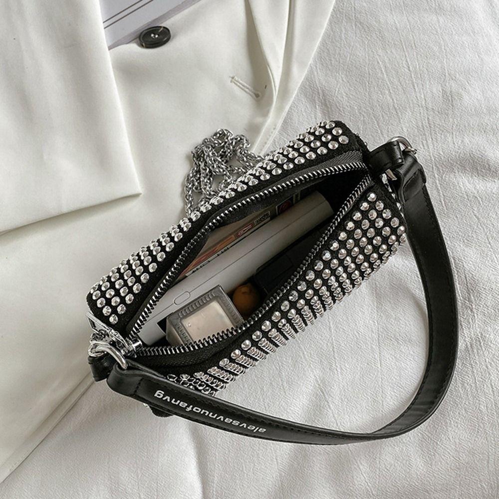 Маленькая квадратная сумка большой вместимости, сумка на плечо с цепочкой на молнии, индивидуальная сумка со стразами, для вечеринки