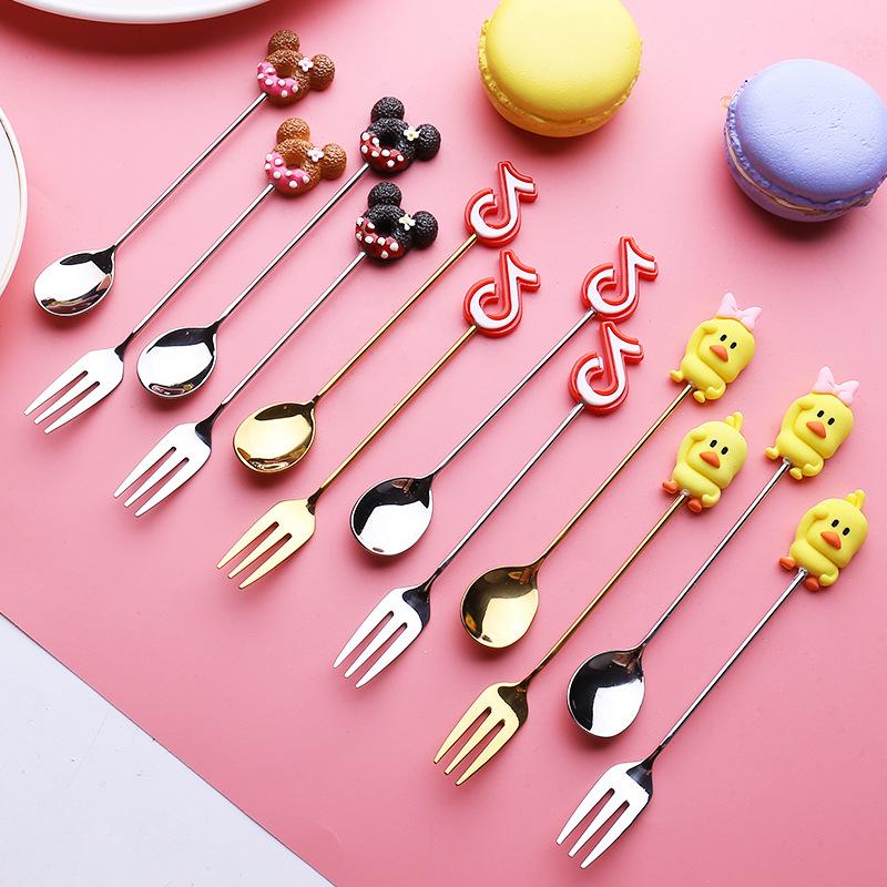 Mini Donut Cute Stainless Steel Doughnut Dessert Spoon Fork Coffee Ice Dinnerware Tablewa Cream Candy Kitchen Flatware Baby Kids