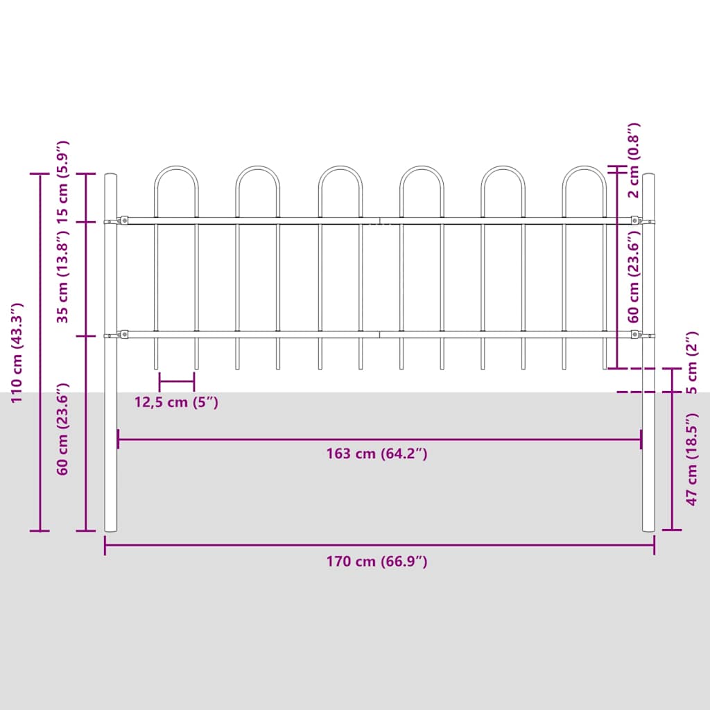 Garden Fence BOXTEL with Loop Top Steel 181 x 60 cm Black