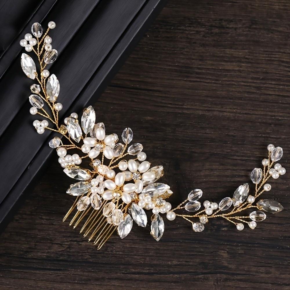 Exquisite Pearl Hair Combs Sparkling Bridal Headpiece Crystal Hair Accessories Wedding Ceremony