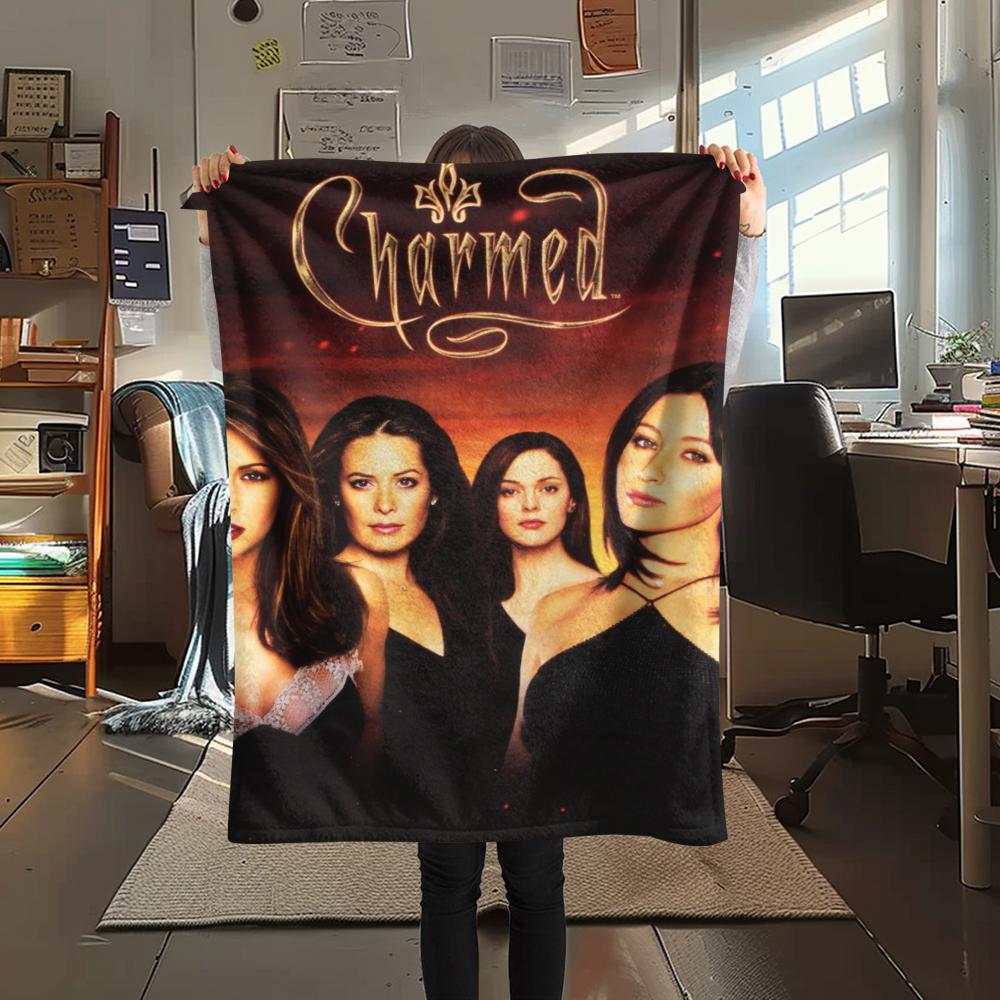 1 шт. Фланелевое одеяло с принтом 'Charmed', Высокое качество, Комфортное для всех сезонов, Декор для дома, Тепло и уют, Идеально для рождественских подарков