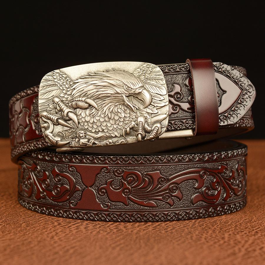 Men's Cross-Border Eagle Buckle Cowhide Belt - Personalized Carved Casual Jeans Accessory