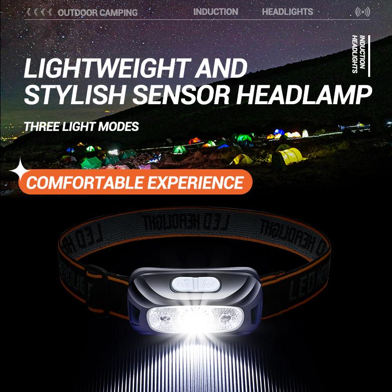 Мини перезаряжаемый мощный сенсорный налобный фонарь для рыбалки, кемпинга, USB-фонарик, COB, светодиодный налобный фонарь, передний фонарь