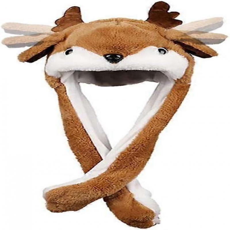 Movable Ears Hat, Elk Funny Hat, Plush Deer Ears Hat, Funny Plush Hat, for Cosplay Plush Attractive Toy Christmas Decoration Birthday Gift Hat, 58cm
