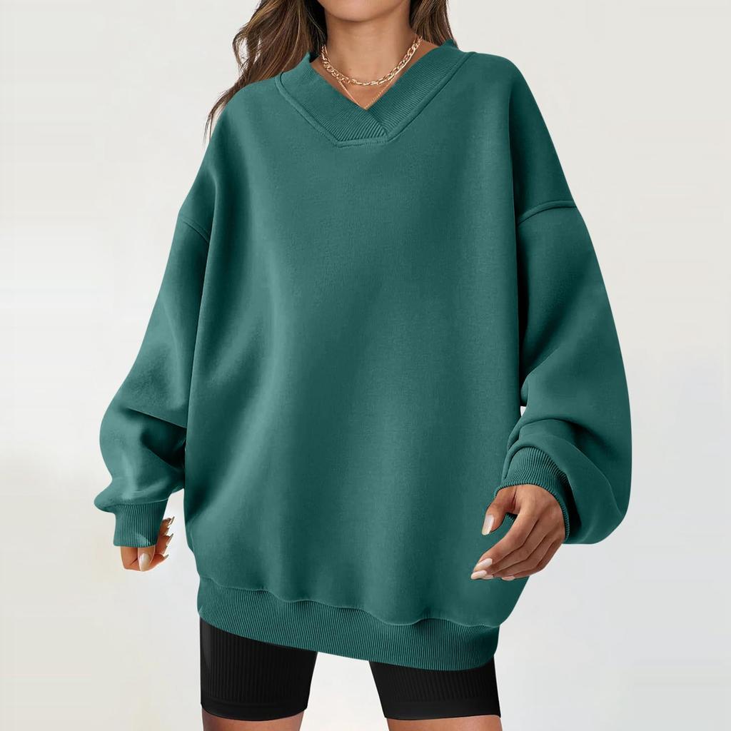 Women's Casual Fashion Solid Color Long-sleeved Loose Round Neck Sweatshirt