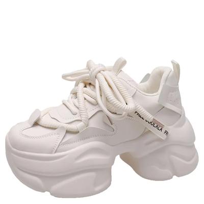 Модные женские кожаные массивные кроссовки, новые осенние повседневные спортивные туфли для папы, толстая подошва 8 см, весенние туфли, теннисные кроссовки на высокой платформе