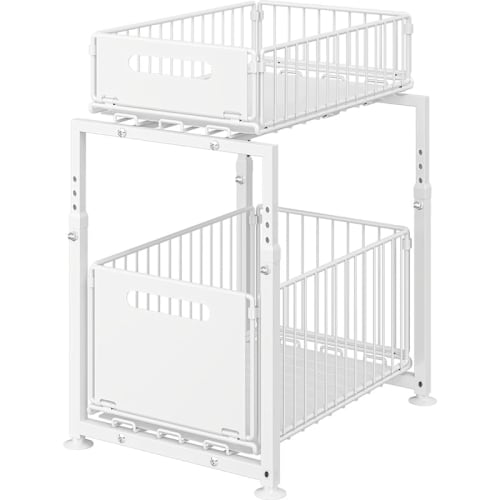 SVOHZAV Under-Sink Storage, Sliding 2-Tier, Adjustable Height, Space-Saving, Under-Kitchen Organization, 29cm Wide, Condiment Storage (White, 29cm Wid