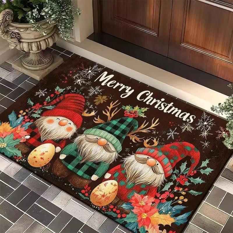 Merry Christmas Theme Door Mat for Bathroom Toilet Indoor Floor Mat Anti-Slip Kitchen Rug Dwarf Printed Carpet Home Decoration