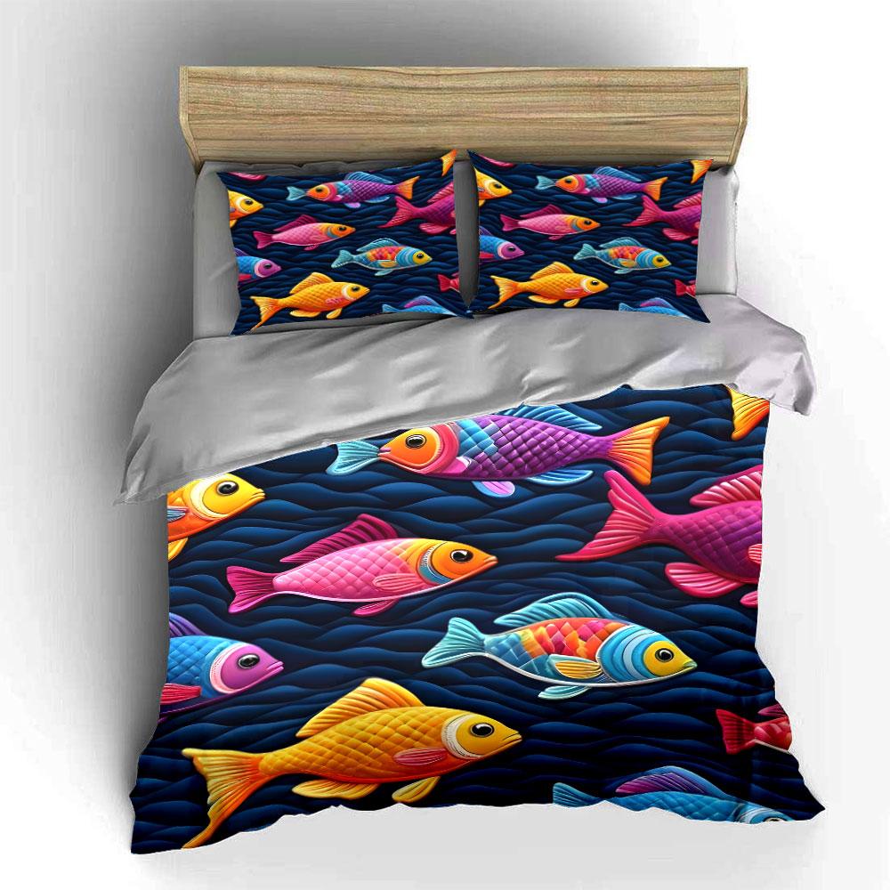 Colorful Fish Pattern Decor Set Multiple sizes kid's and adults' bedroom Exquisite 3PC bedding set, gift