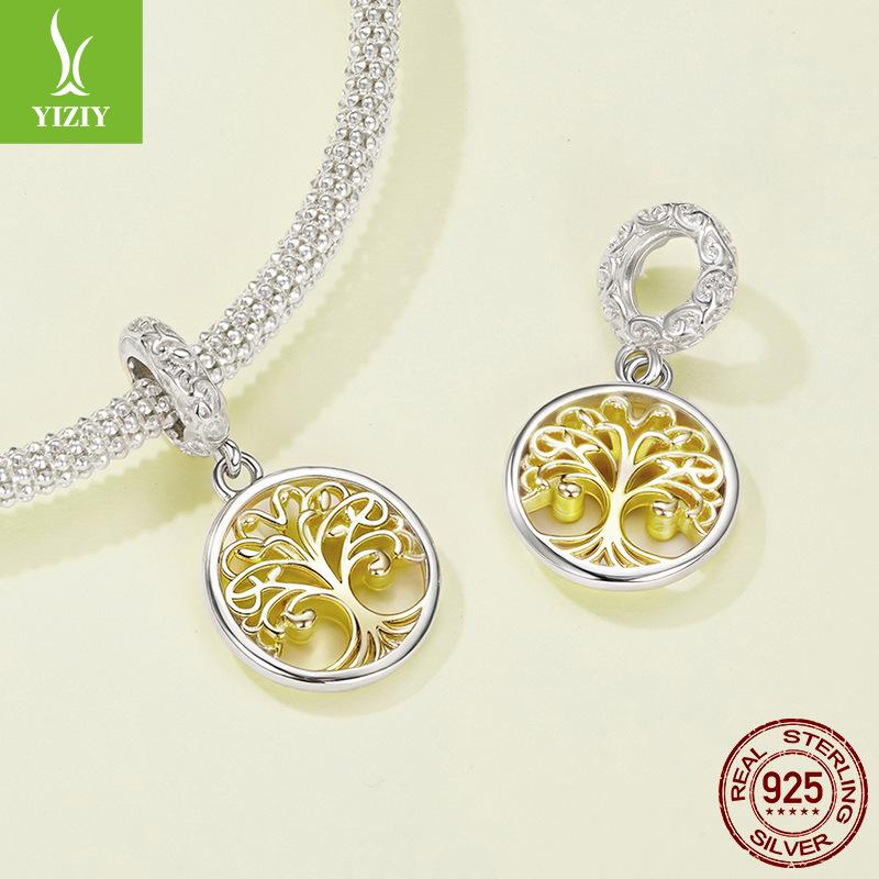 Подвеска Древо Жизни из стерлингового серебра 925 пробы с покрытием из 14-каратного золота, аксессуары, нишевый, удачный, ретро-браслет, бусины