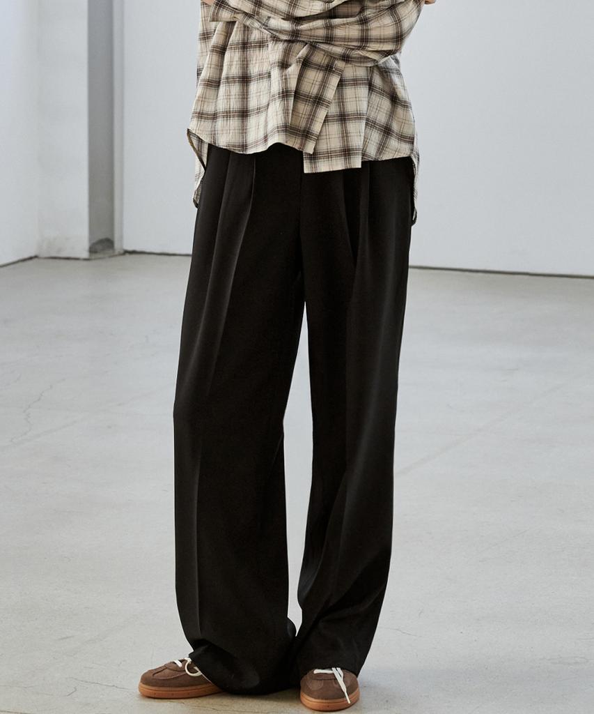 MALOUPE 2173 Double-Pleated Wide Pants (Black)