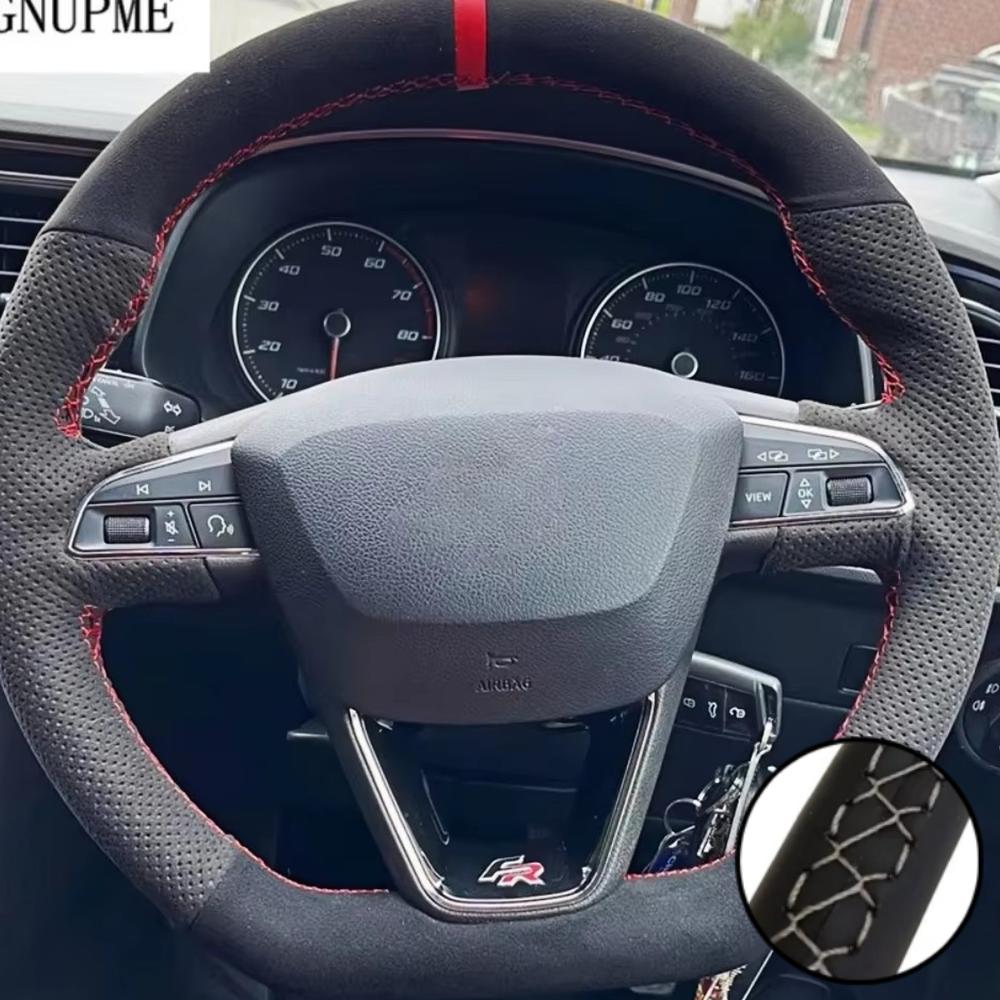 Hand Stitched Suede Leather Steering Wheel Cover For Seat Leon Cupra R Leon ST Cupra Leon ST Cupra Ateca Cupra Ateca FR